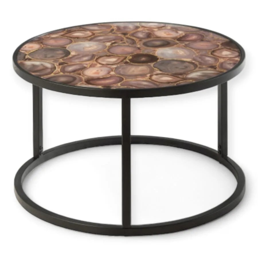 Table Basse Ronde Imprimé Mosaïques Verre Métal J-Line 60 X 60