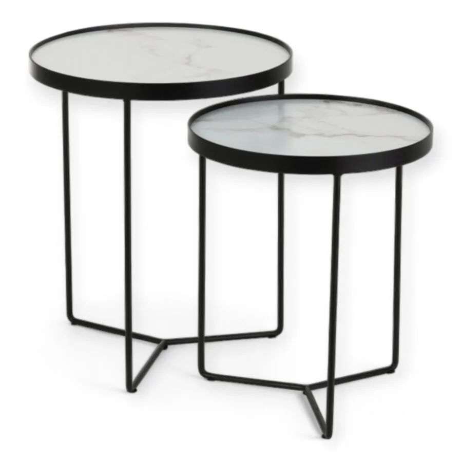 Table Gigogne Ronde Mdr Fer Noir Blanc Marbré J-Line