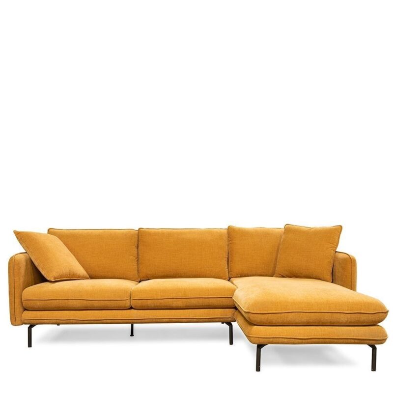 Canapé angle tissu moutarde Modène Athezza — tissu polyester moutarde, méridienne amovible