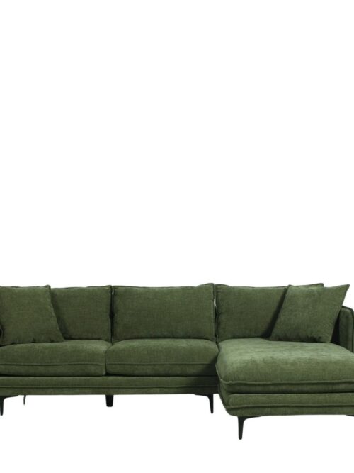 Canapé angle tissu vert mousse Modène Athezza — tissu polyester vert mousse, méridienne amovible