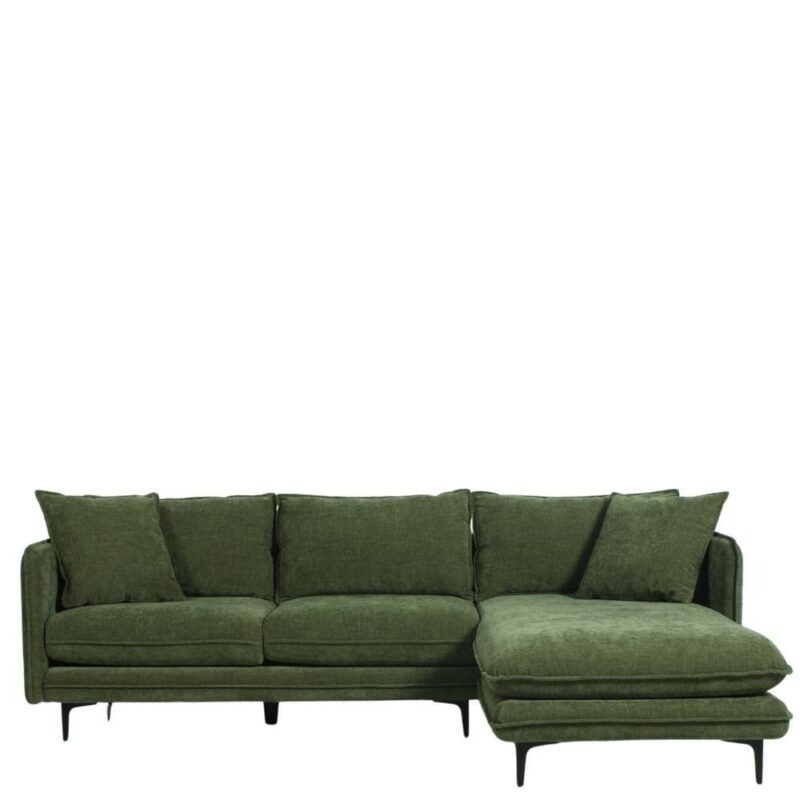 Canapé angle tissu vert mousse Modène Athezza — tissu polyester vert mousse, méridienne amovible
