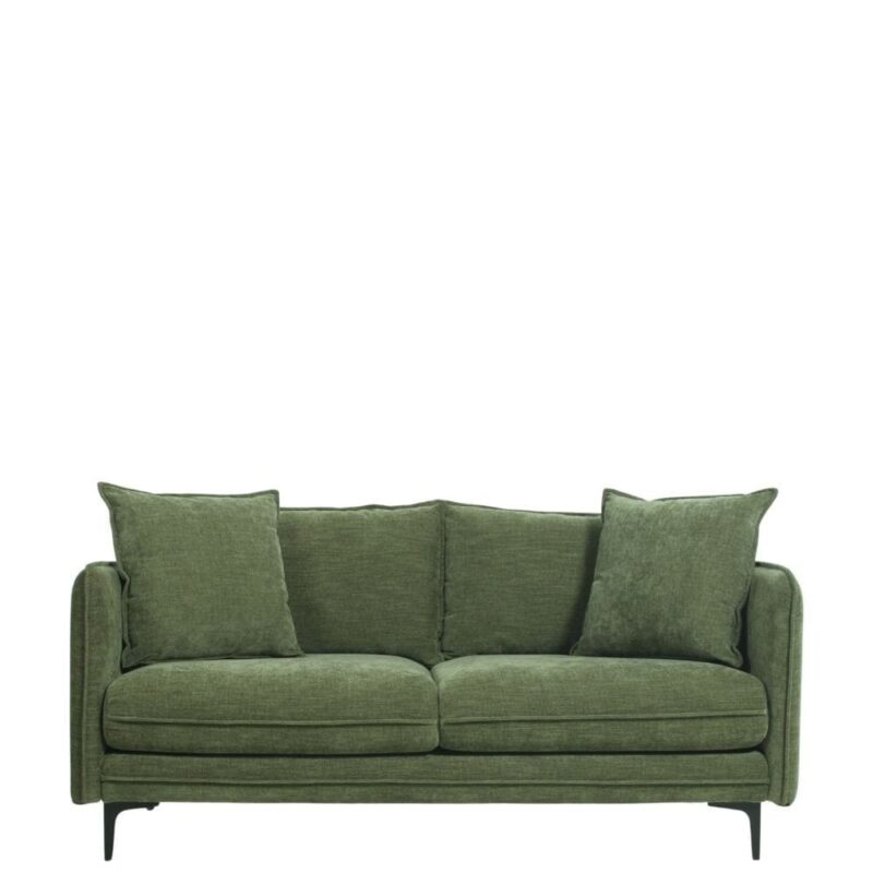 Canapé tissu vert 2 places Modène Athezza — tissu polyester vert mousse uni, 164 cm