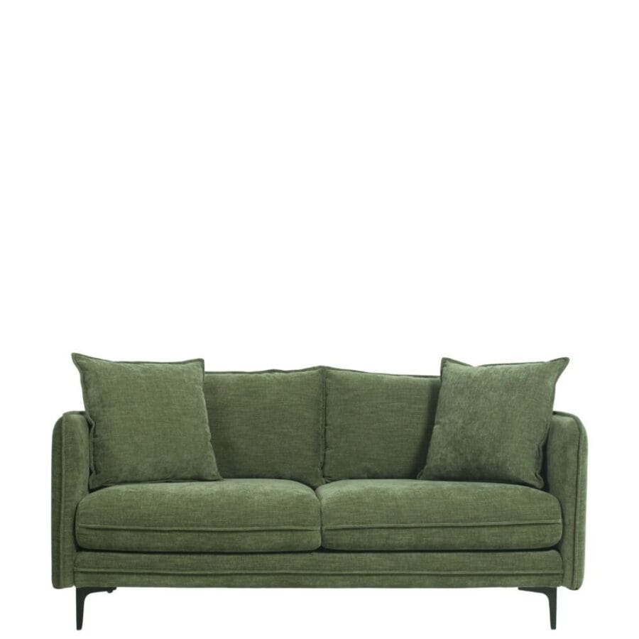 Canapé tissu vert 2 places Modène Athezza — tissu polyester vert mousse uni, 164 cm