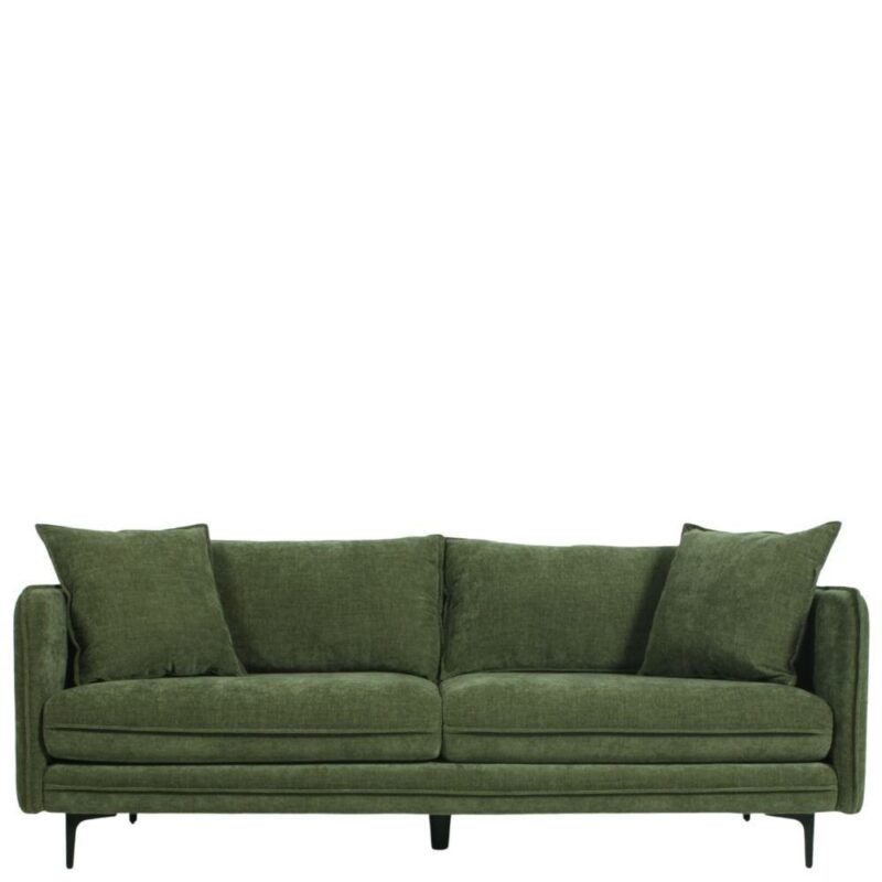 Canapé tissu vert 3 places Modène Athezza — tissu polyester vert mousse uni, 204 cm