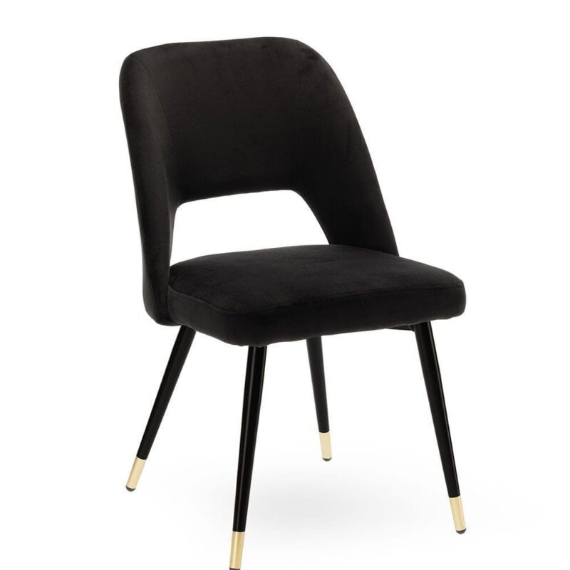 Chaise industrielle noir Gambetta Athezza — tissu polyester noir, piètement acier noir, H assise 47 cm