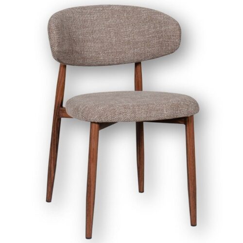 Chaise Georgia taupe noyer Athezza — tissu polyester chiné gris-brun, piétement métal noyer