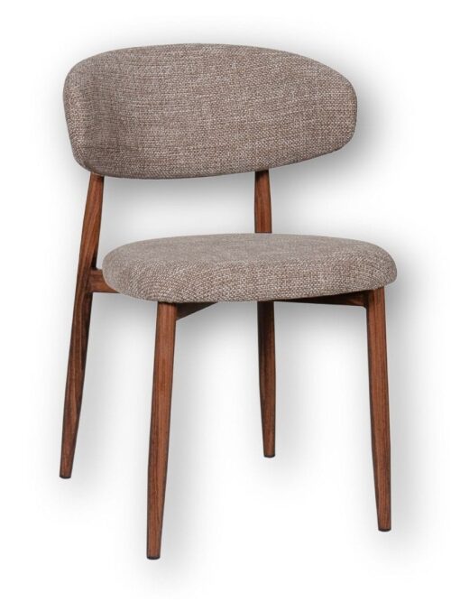 Chaise Georgia taupe noyer Athezza — tissu polyester chiné gris-brun, piétement métal noyer