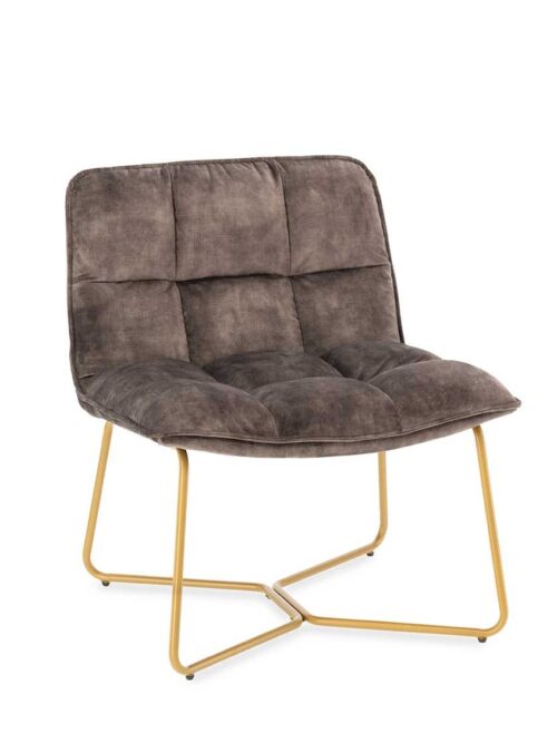 Fauteuil Butano Anthracite Athezza — velours polyester anthracite, pied métal, mousse double densité