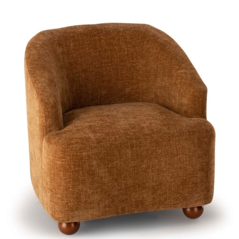 Fauteuil Dakota Camel Athezza — tissu anti-tache camel, pieds boule bois