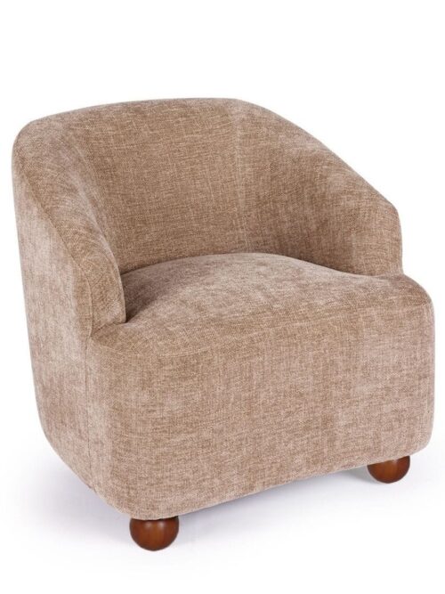 Fauteuil Dakota Taupe Athezza — tissu anti-tache taupe, pieds boule bois