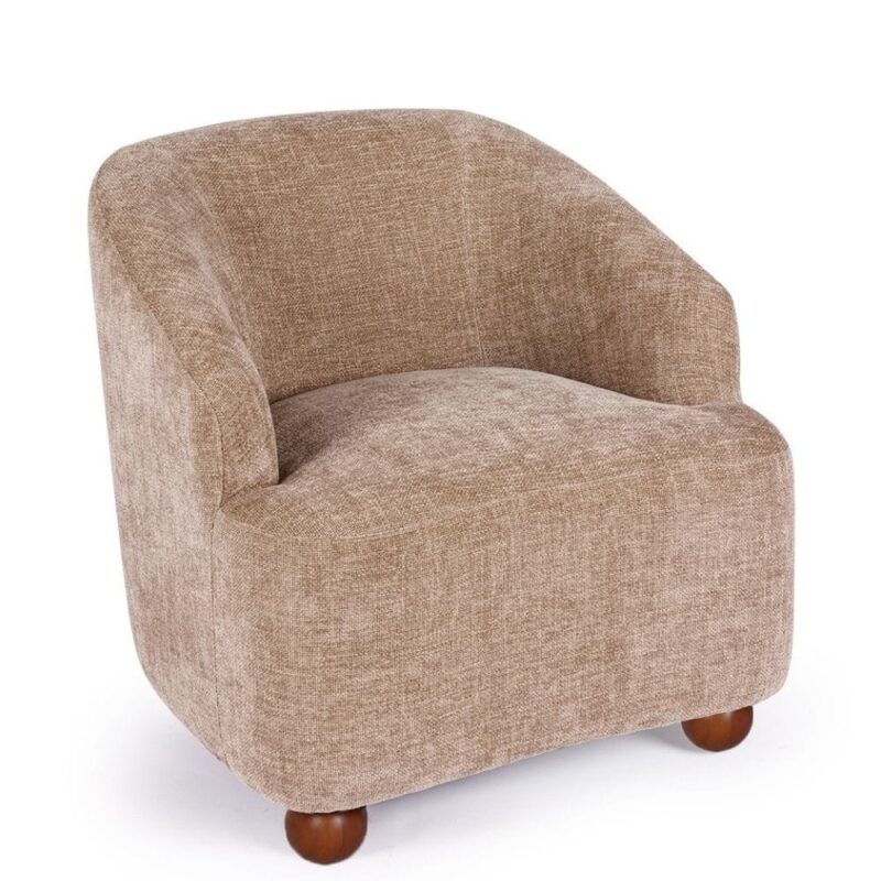 Fauteuil Dakota Taupe Athezza — tissu anti-tache taupe, pieds boule bois