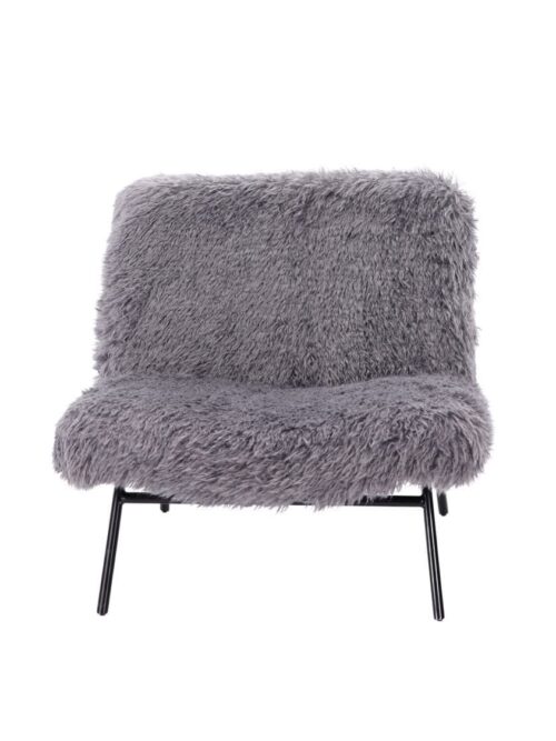 Fauteuil fausse fourrure gris Domme Athezza — fausse fourrure polyester gris, piètement métal noir