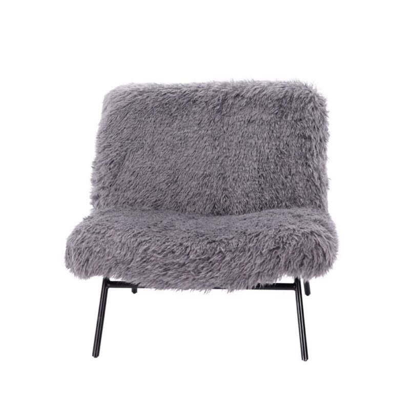 Fauteuil fausse fourrure gris Domme Athezza — fausse fourrure polyester gris, piètement métal noir