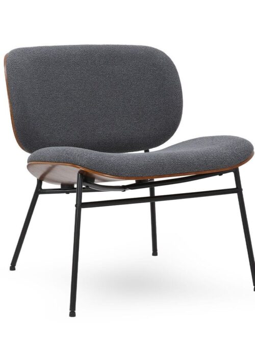Fauteuil Kuji Anthracite Athezza — velours anthracite, pied métal noir, design rétro 70s