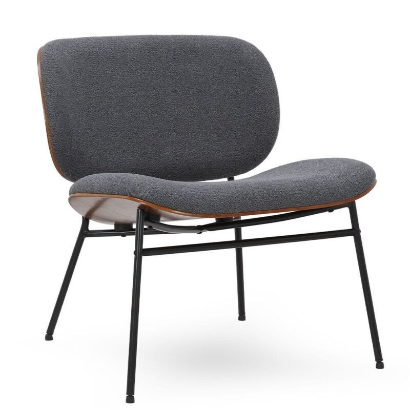 Fauteuil Kuji Anthracite Athezza — velours anthracite, pied métal noir, design rétro 70s