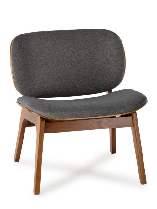 Fauteuil Kuji anthracite bois Athezza — tissu polyester anthracite, structure chêne massif