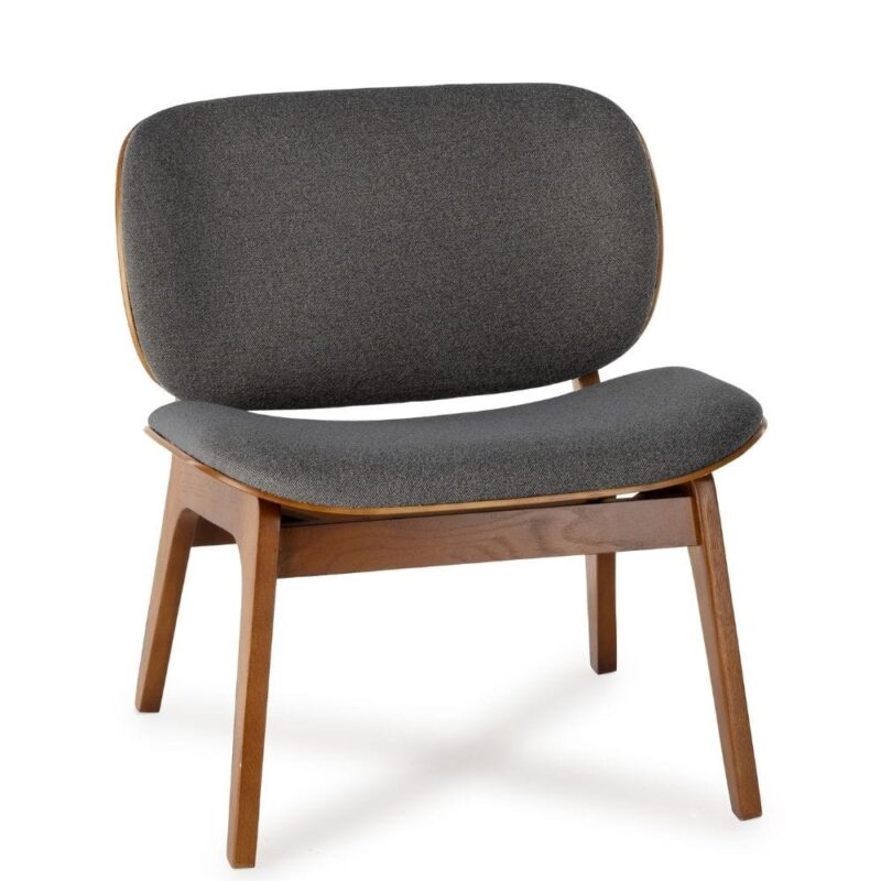 Fauteuil Kuji anthracite bois Athezza — tissu polyester anthracite, structure chêne massif