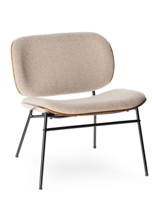 Fauteuil Kuji Beige Bois Athezza — velours beige, piétement chêne massif