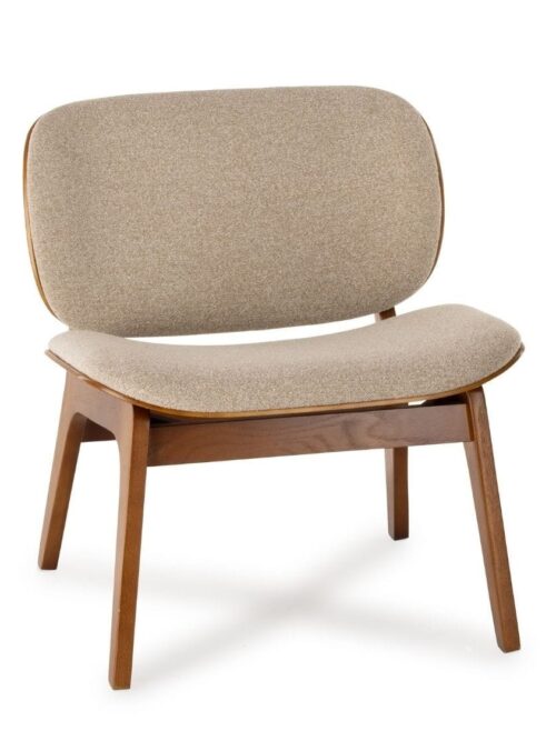 Fauteuil Kuji tissu beige Athezza — tissu polyester beige, piétement chêne massif