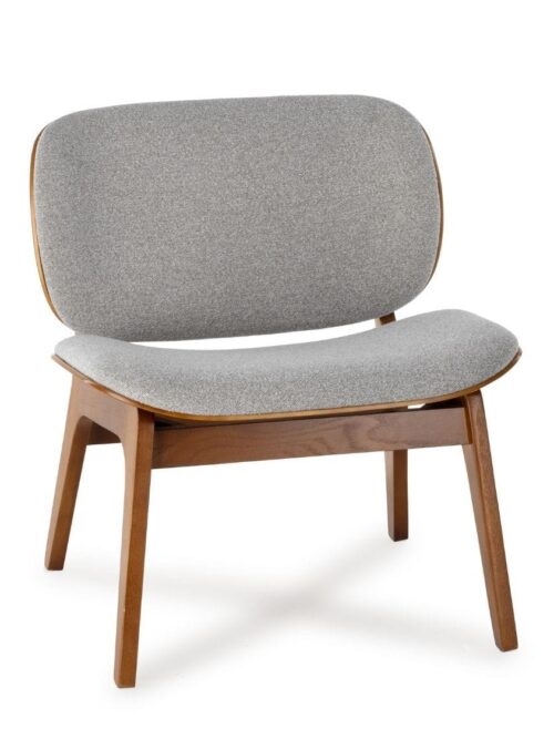 Fauteuil Kuji Gris Bois Athezza — velours gris, piétement chêne massif, design rétro