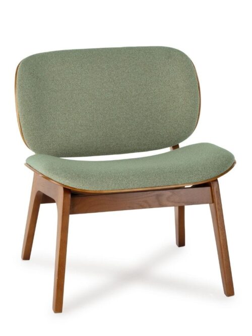 Fauteuil Kuji Vert Bois Athezza — velours vert, piétement chêne massif, rétro naturel