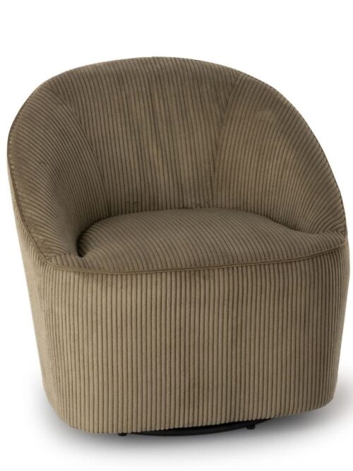 Fauteuil pivotant Viby kaki Athezza — velours côtelé kaki, pivot 360°, piétement métal