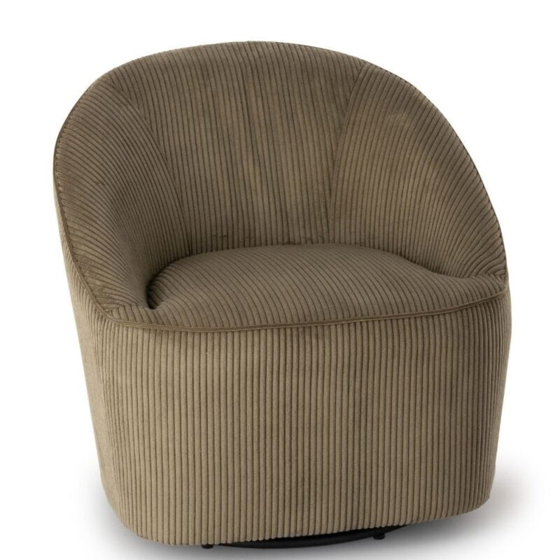 Fauteuil pivotant Viby kaki Athezza — velours côtelé kaki, pivot 360°, piétement métal