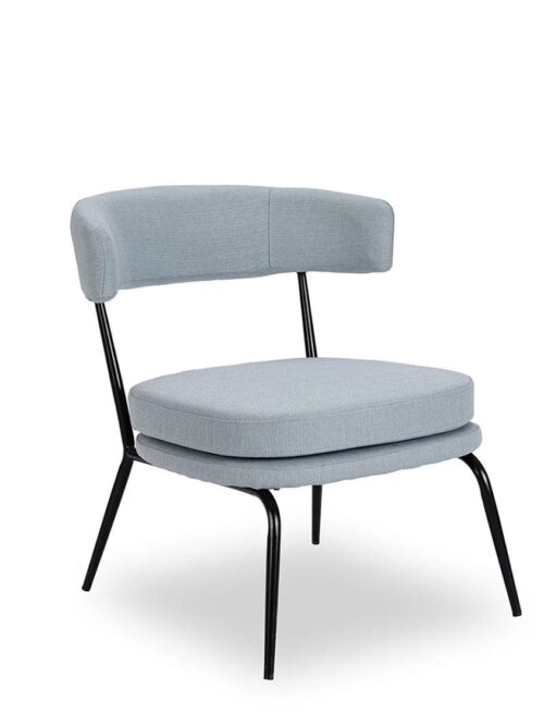 Fauteuil Rigel bleu Athezza — tissu polyester bleu ciel, armature métal noir
