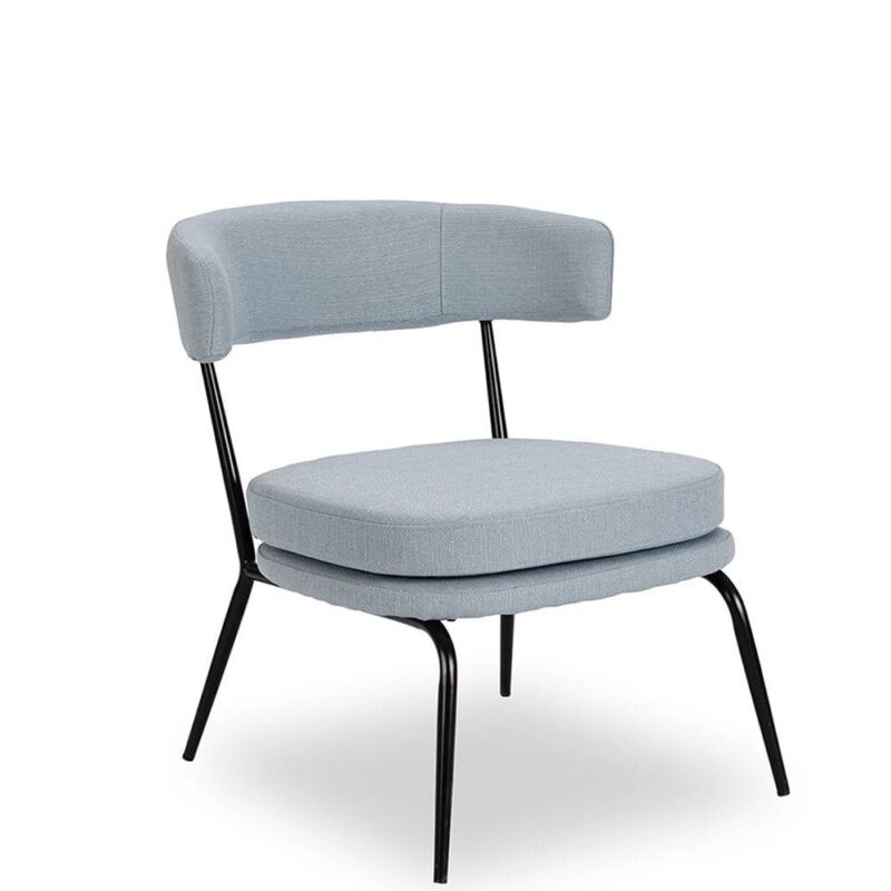 Fauteuil Rigel bleu Athezza — tissu polyester bleu ciel, armature métal noir
