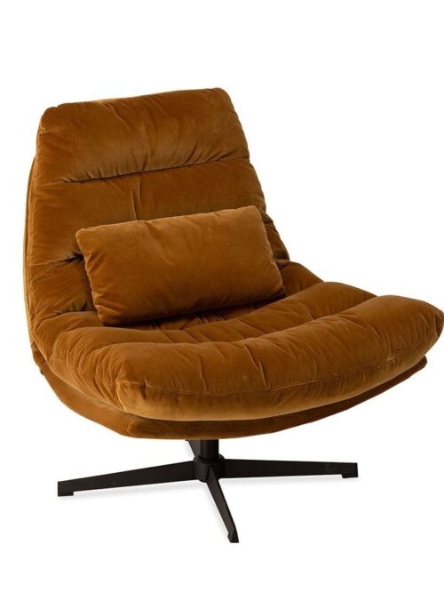 Fauteuil Wilmington Camel Athezza — velours coton, pieds métal
