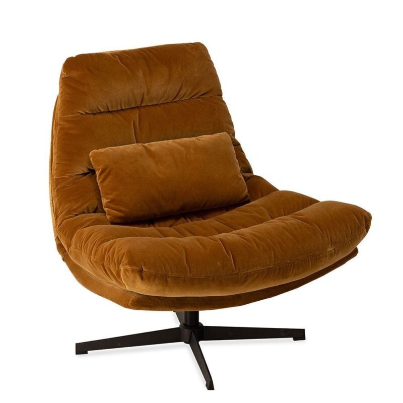 Fauteuil Wilmington Camel Athezza — velours coton, pieds métal