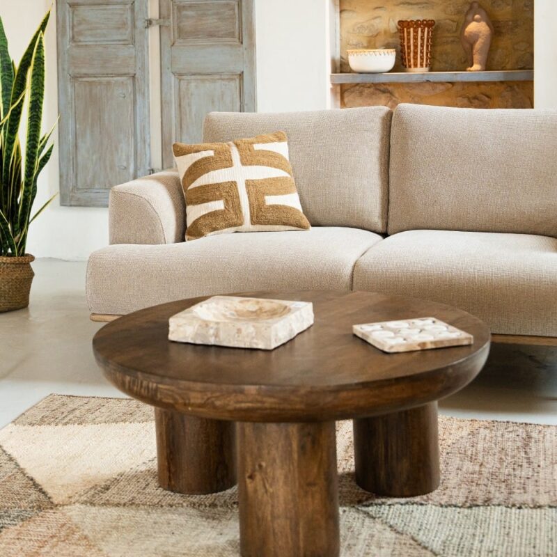 Table basse manguier bois naturel Alytus Athezza — 90×90×H40 cm