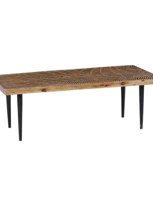 Table basse acacia métal Chilai Athezza — plateau acacia massif, piétement fer