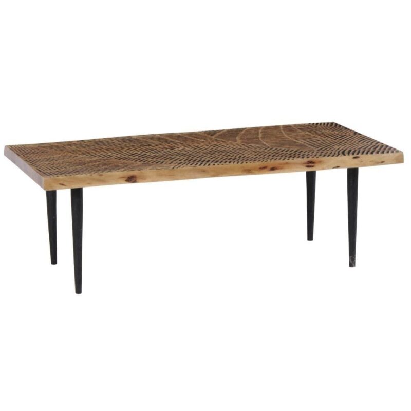 Table basse acacia métal Chilai Athezza — plateau acacia massif, piétement fer