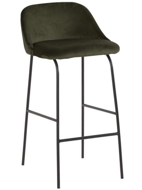 Tabouret de bar velours army H75 Athezza — velours polyester army, structure acier
