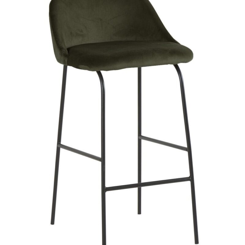 Tabouret de bar velours army H75 Athezza — velours polyester army, structure acier