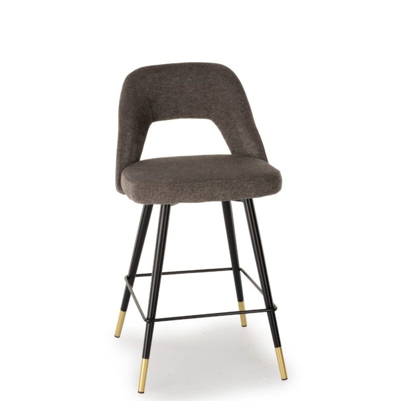 Tabouret bar Gambetta anthracite H65 Athezza — velours polyester, structure acier
