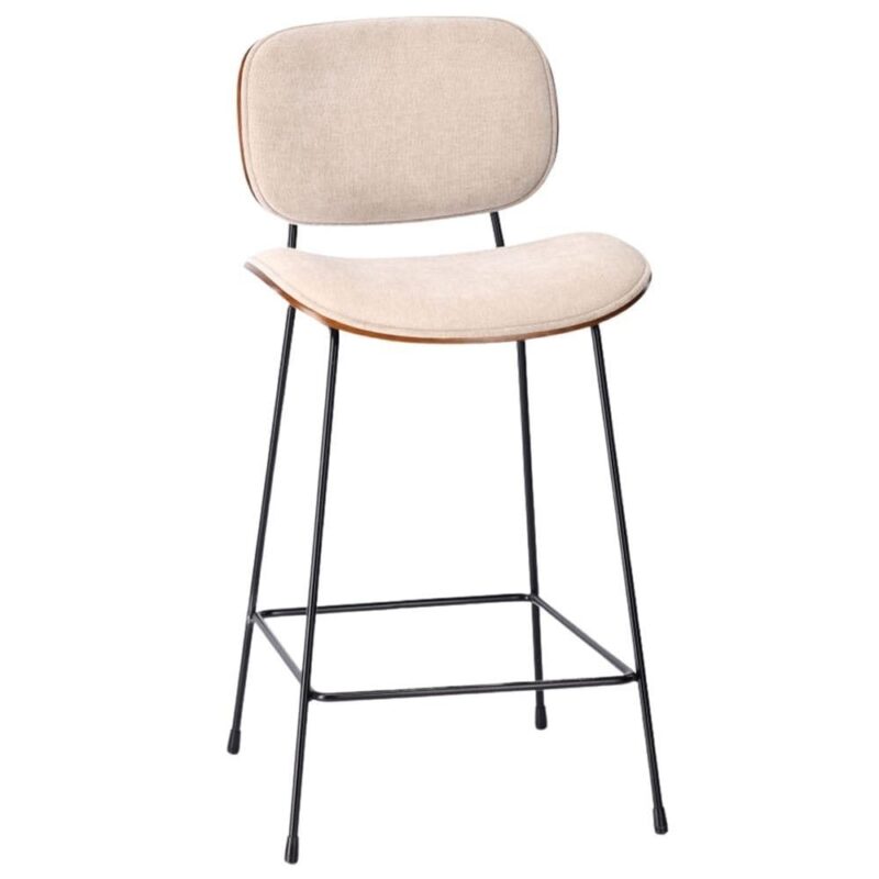 Tabouret de bar velours beige Erbrée Athezza — velours polyester beige, structure fer