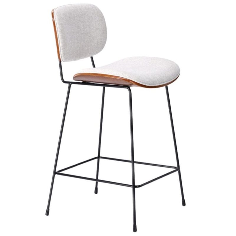 Tabouret de bar chiné gris Erbrée H75 Athezza — tissu polyester chiné gris, structure fer