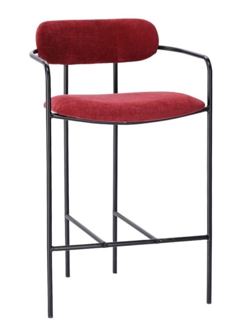 Tabouret de bar velours bordeaux Athezza — velours polyester bordeaux, structure fer