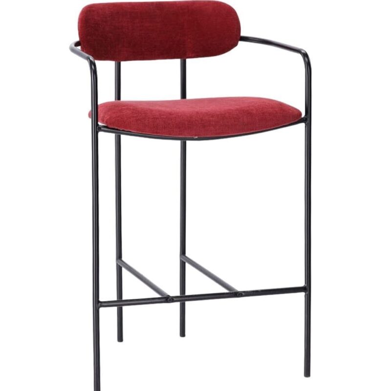 Tabouret de bar velours bordeaux Athezza — velours polyester bordeaux, structure fer