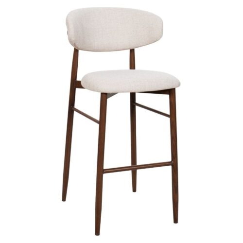 Tabouret Georgia beige H75 noyer Athezza — tissu polyester chiné, piétement métal noyer