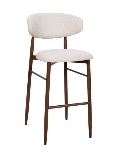 Tabouret Georgia beige H75 noyer Athezza — tissu polyester chiné, piétement métal noyer