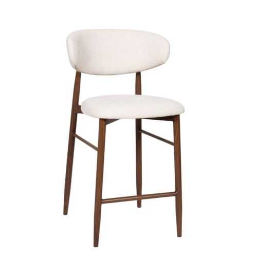Tabouret Georgia beige H65 noyer Athezza — tissu polyester chiné, piétement métal noyer
