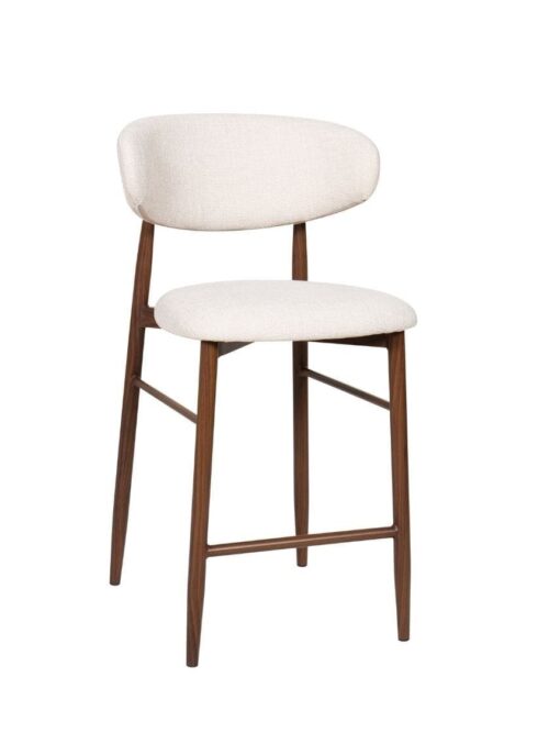 Tabouret Georgia beige H65 noyer Athezza — tissu polyester chiné, piétement métal noyer