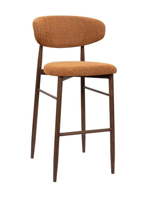 Tabouret Georgia fox H75 noyer Athezza — tissu polyester chiné brun-roux, piétement métal noyer