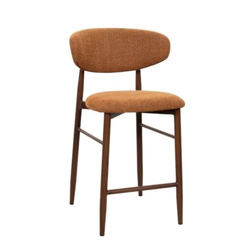 Tabouret Georgia fox H65 noyer Athezza — tissu polyester chiné brun-roux, piétement métal noyer