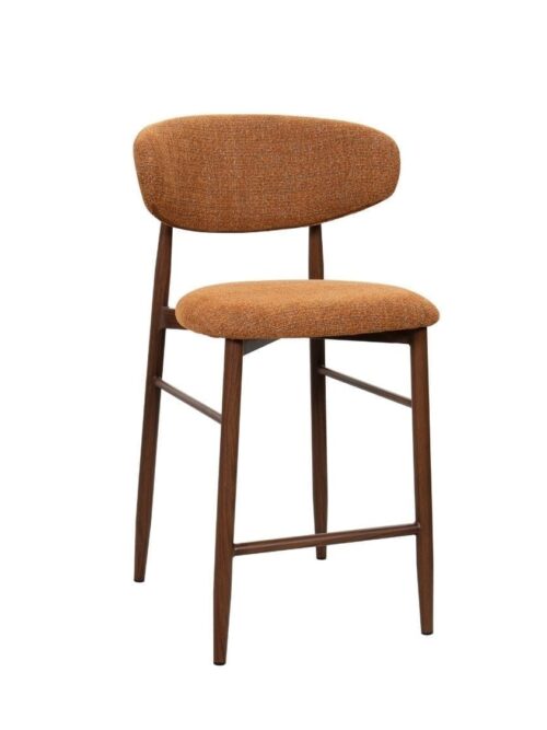Tabouret Georgia fox H65 noyer Athezza — tissu polyester chiné brun-roux, piétement métal noyer