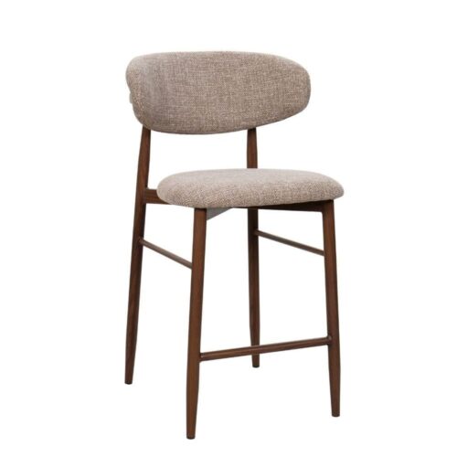 Tabouret Georgia taupe H65 noyer Athezza — tissu polyester chiné gris-brun, piétement métal noyer