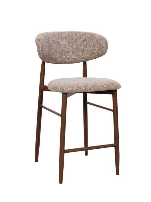 Tabouret Georgia taupe H65 noyer Athezza — tissu polyester chiné gris-brun, piétement métal noyer